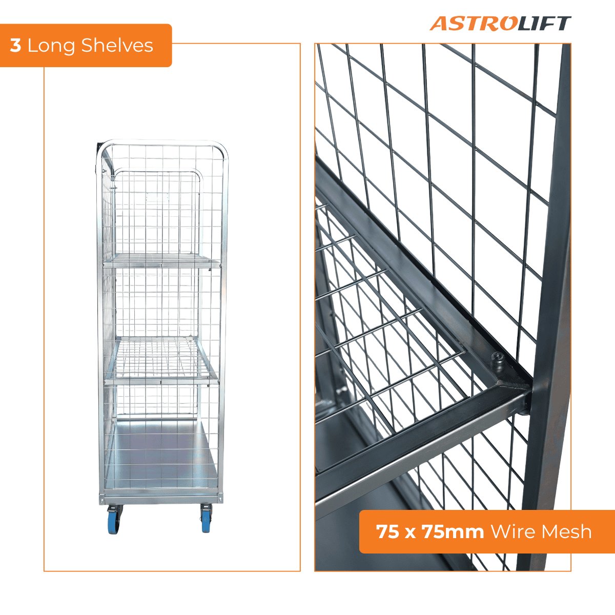 Buy Cage Trolley (Shelved - Long) in Cage Trolley from Astrolift NZ